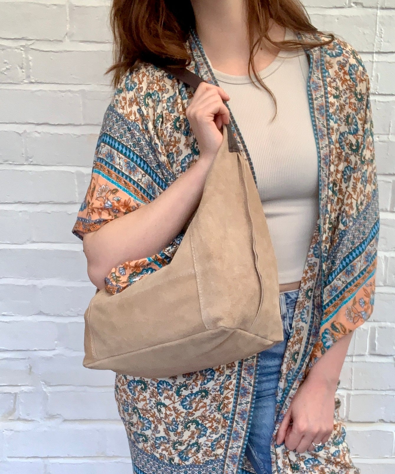 Beige Suede Shoulder Bag - Twiggy