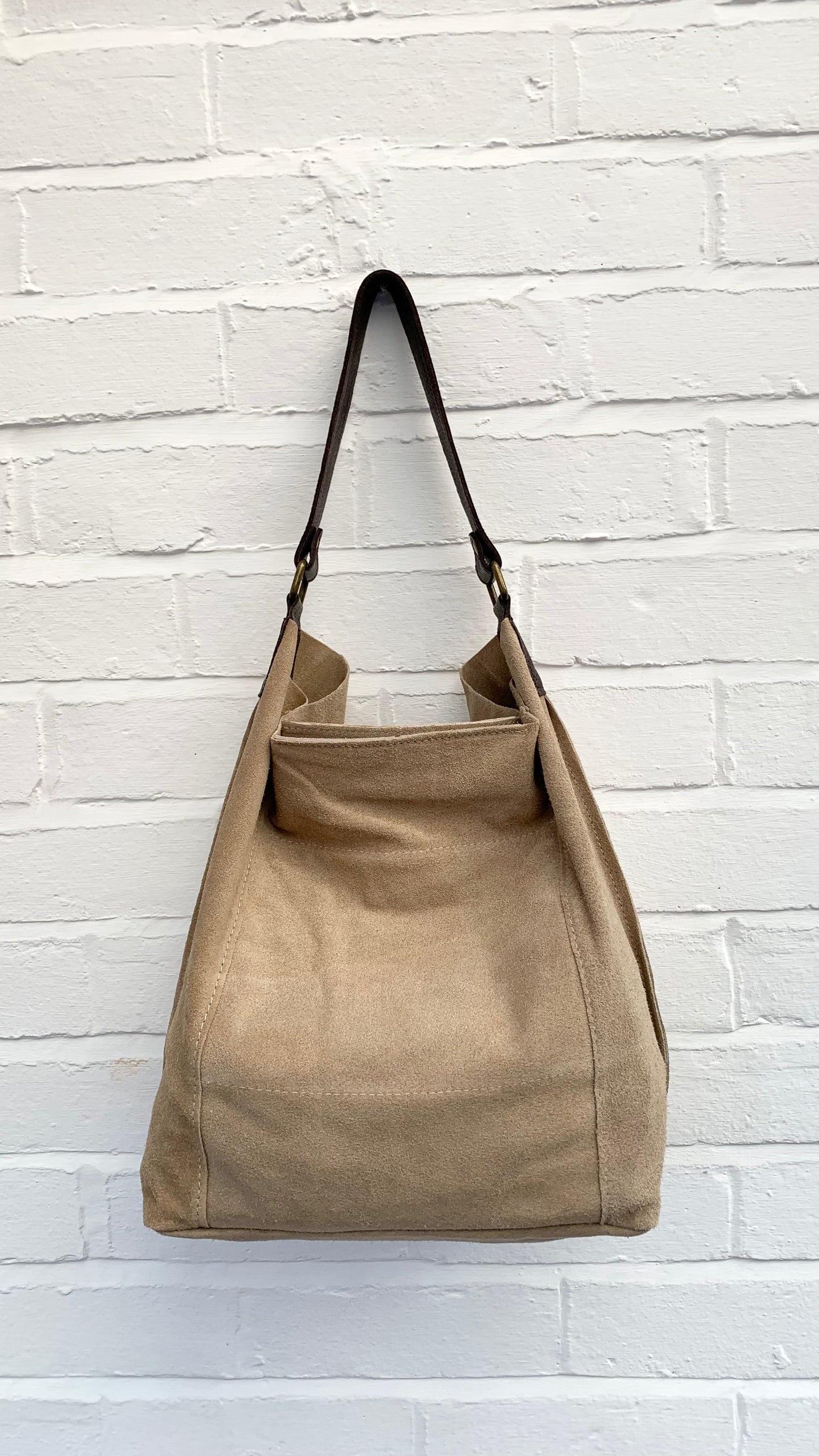 Beige Suede Shoulder Bag - Twiggy