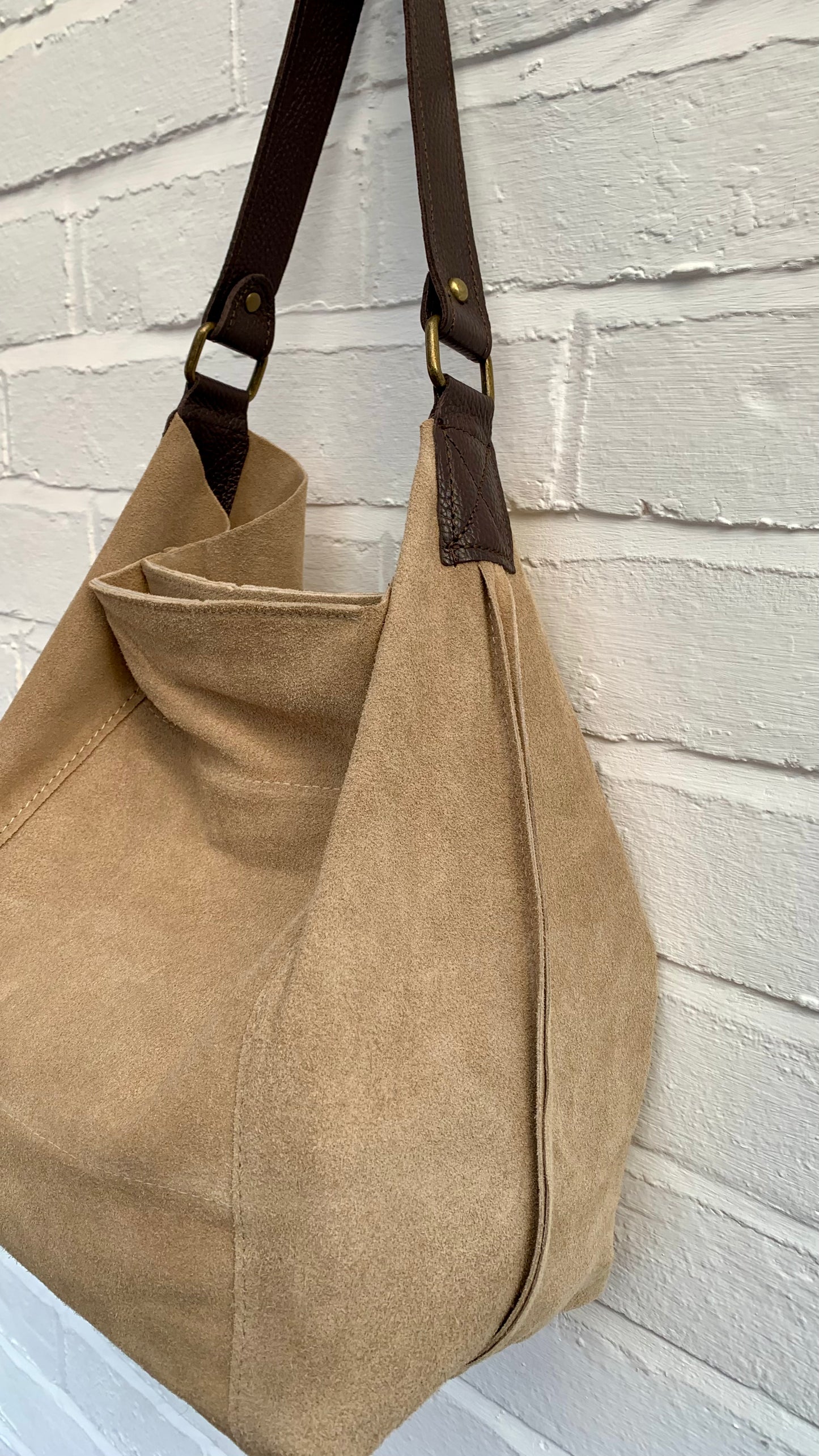 Beige Suede Shoulder Bag - Twiggy