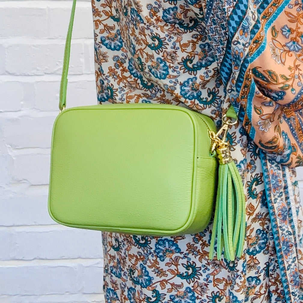 Lime Green Leather Crossbody Bag With Tassel - Darcy STUDIO TEW
