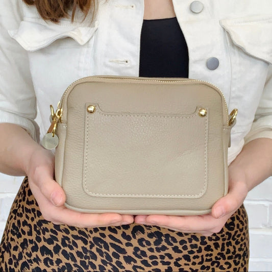 Light Taupe Leather Double Zip Bag - Victoria STUDIO TEW