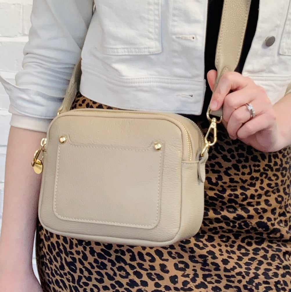 Light Taupe Leather Double Zip Bag - Victoria STUDIO TEW