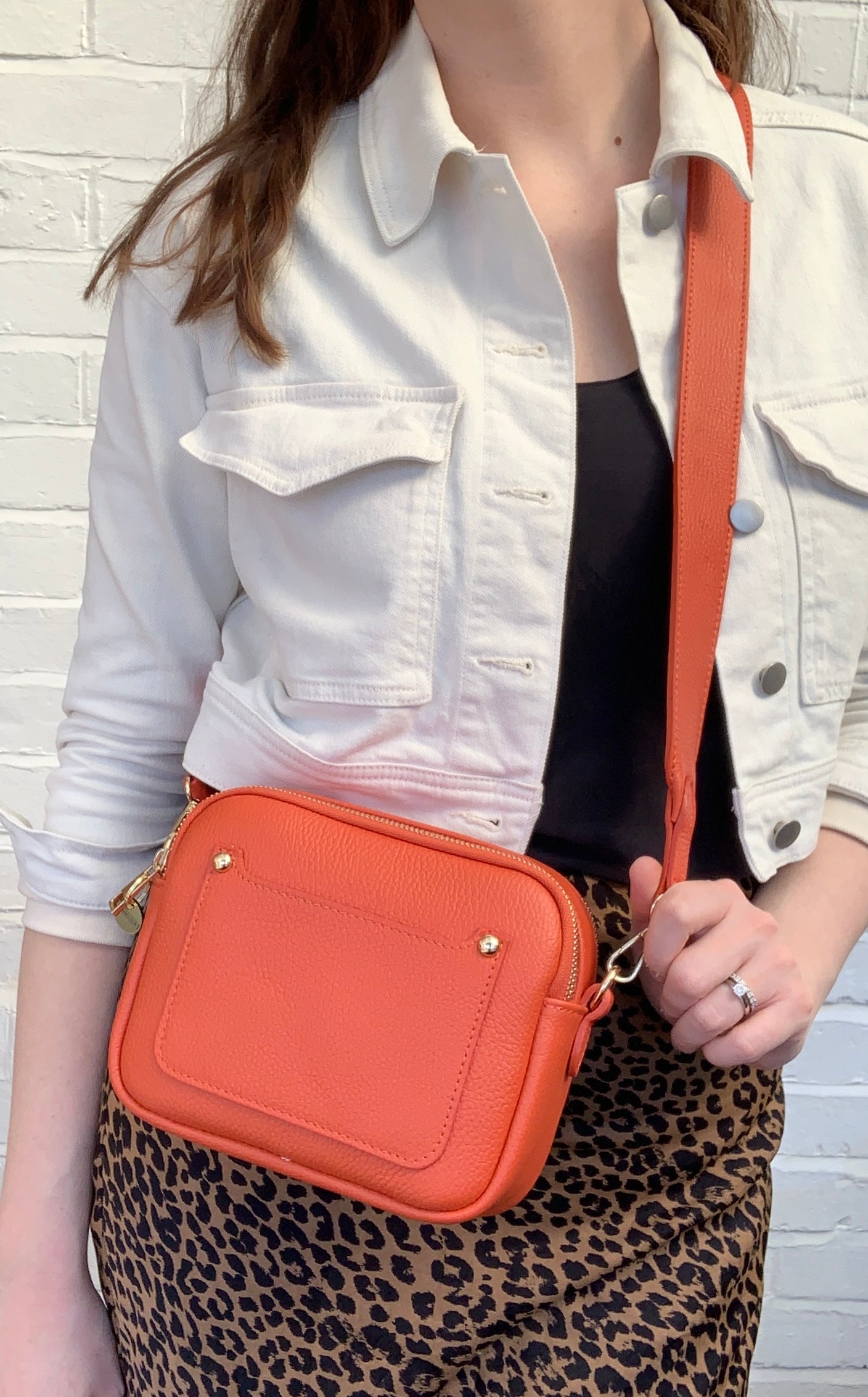 Burnt Orange Leather Double Zip Bag - Victoria