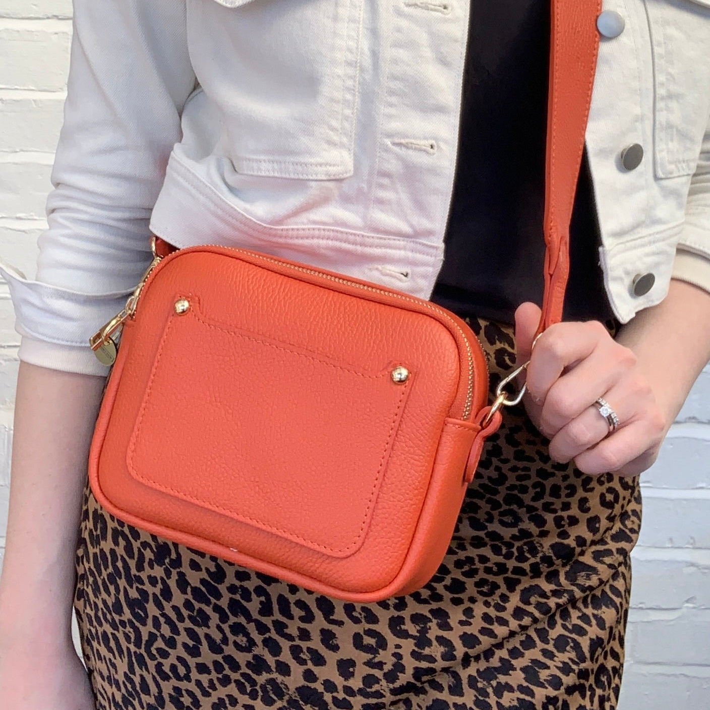 Burnt Orange Leather Double Zip Bag - Victoria STUDIO TEW