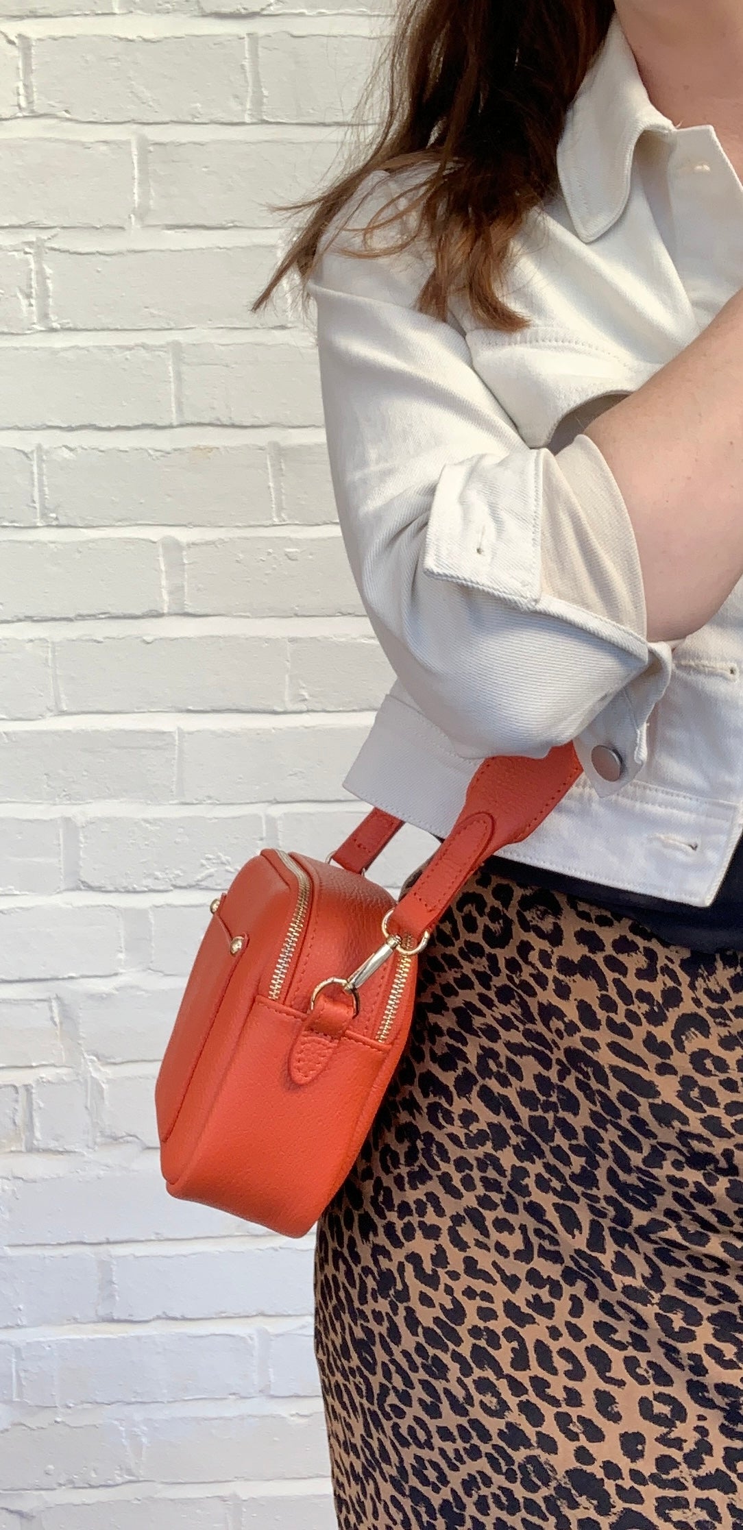Burnt Orange Leather Double Zip Bag - Victoria