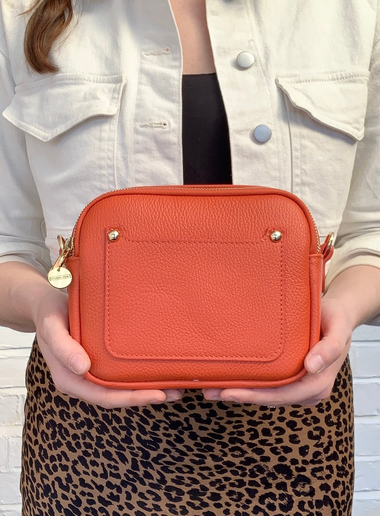 Burnt Orange Leather Double Zip Bag - Victoria