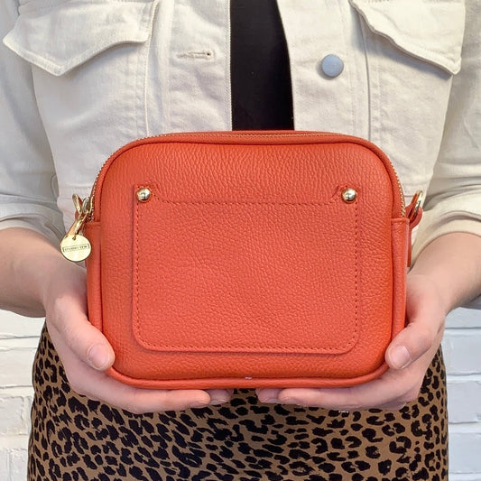 Burnt Orange Leather Double Zip Bag - Victoria STUDIO TEW