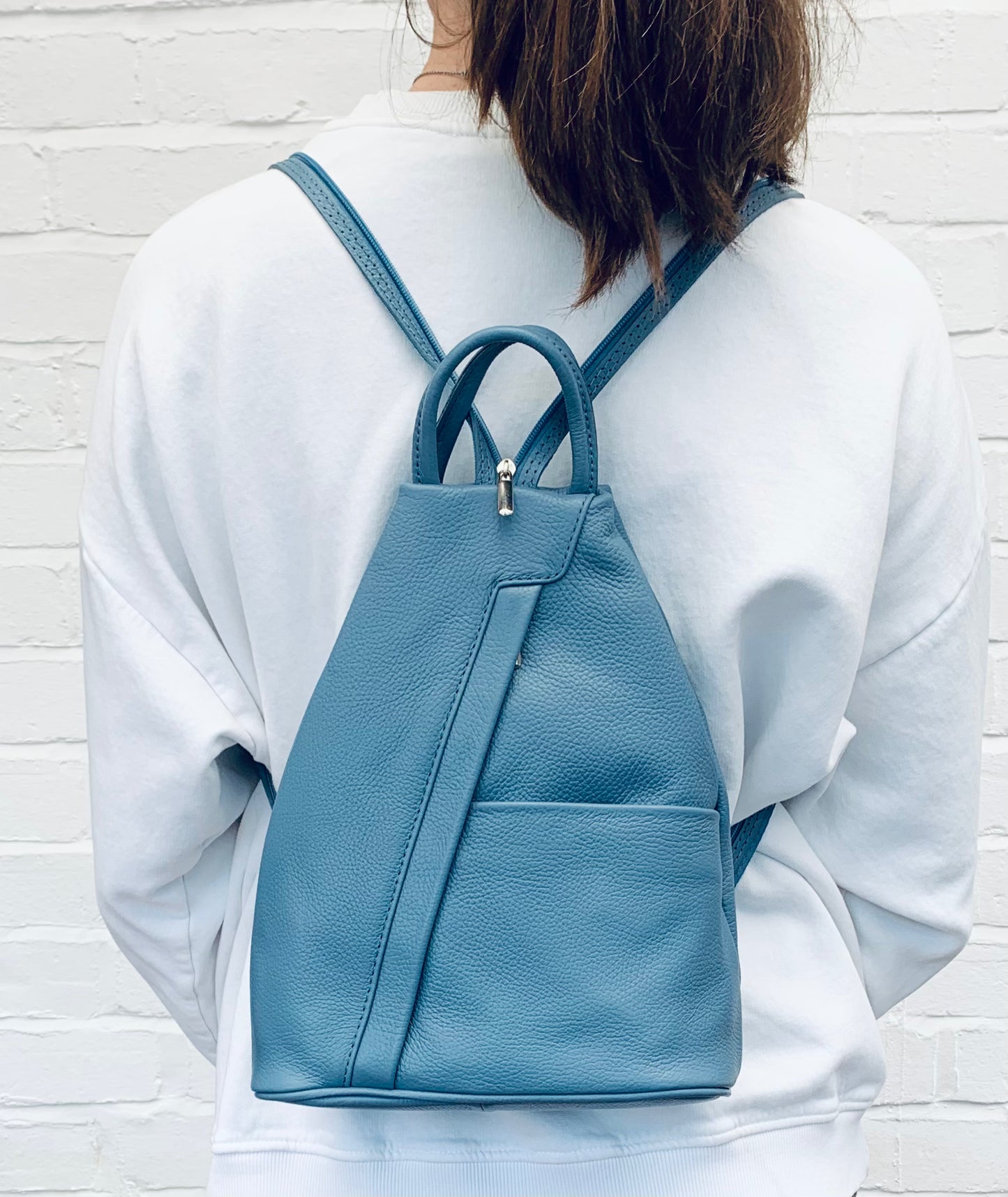Blue Convertible Leather Backpack - Wendy STUDIO TEW
