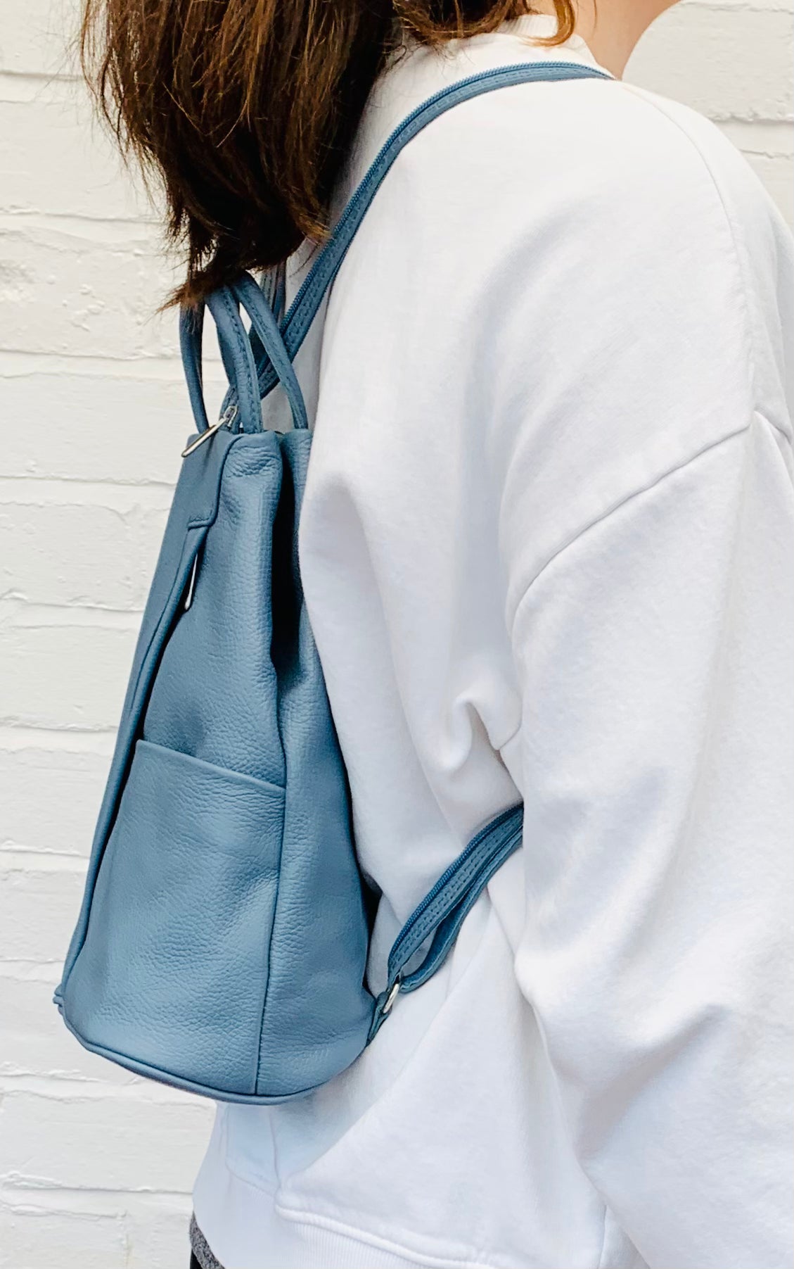 Blue Convertible Leather Backpack - Wendy STUDIO TEW