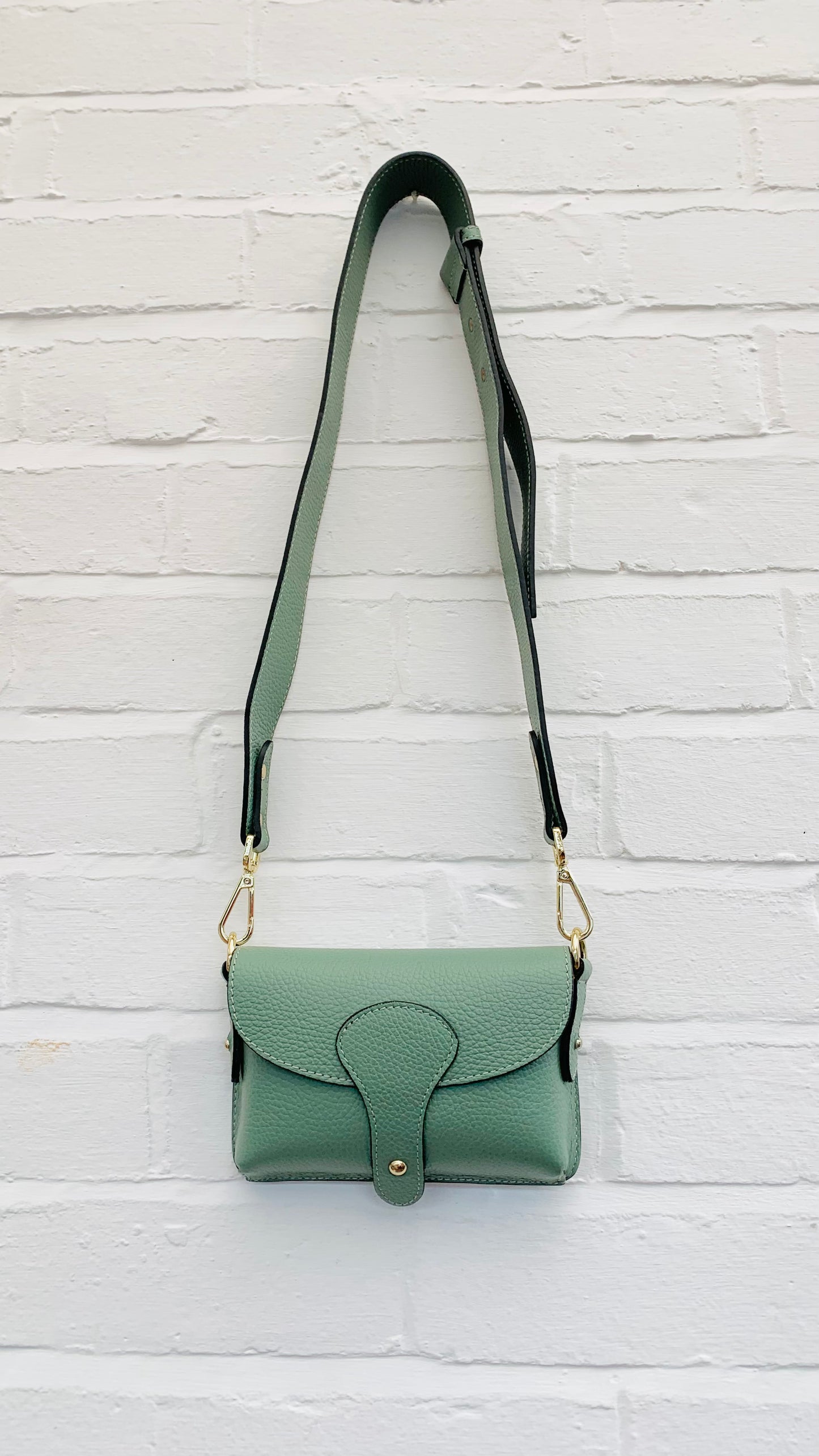 Dusty Green Leather Compact Crossbody Bag - Vogue STUDIO TEW