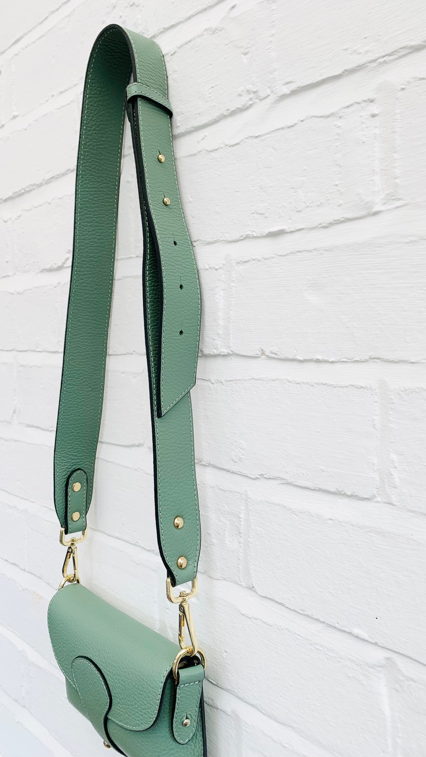 Dusty Green Leather Compact Crossbody Bag - Vogue STUDIO TEW