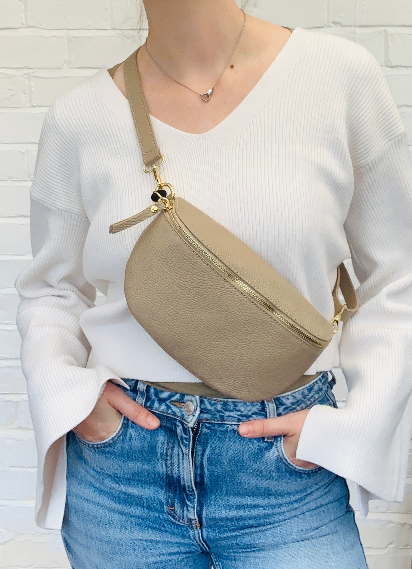 Taupe Large Leather Sling Bag - Felicity STUDIO TEW
