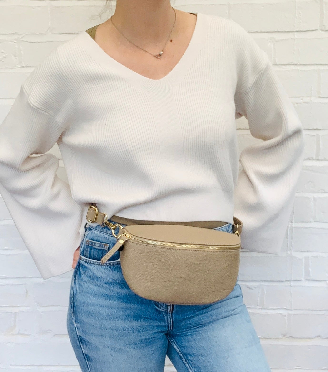Taupe Large Leather Sling Bag - Felicity STUDIO TEW