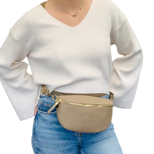 Taupe Large Leather Sling Bag - Felicity STUDIO TEW