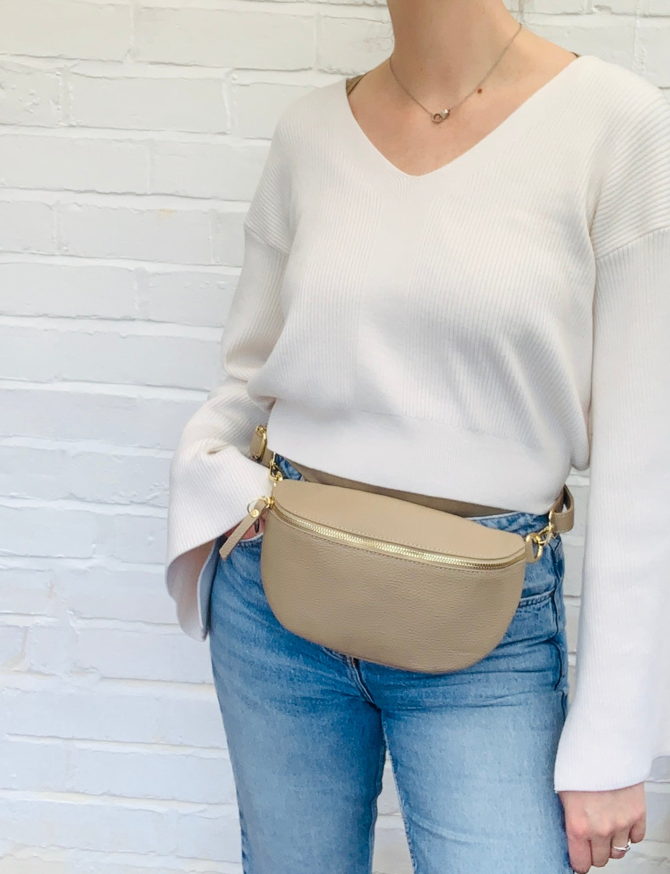 Taupe Large Leather Sling Bag - Felicity STUDIO TEW