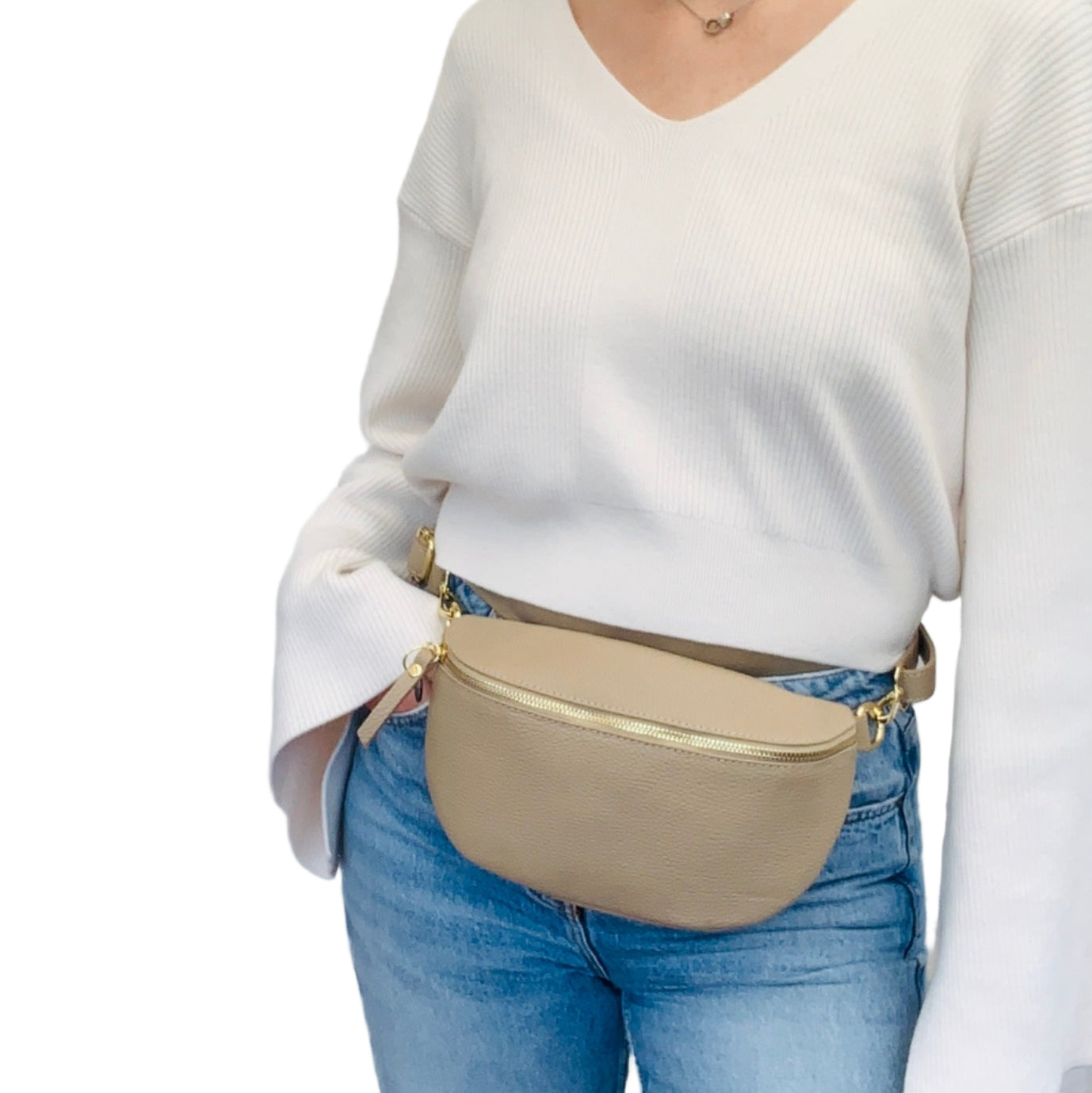 Taupe Large Leather Sling Bag - Felicity STUDIO TEW