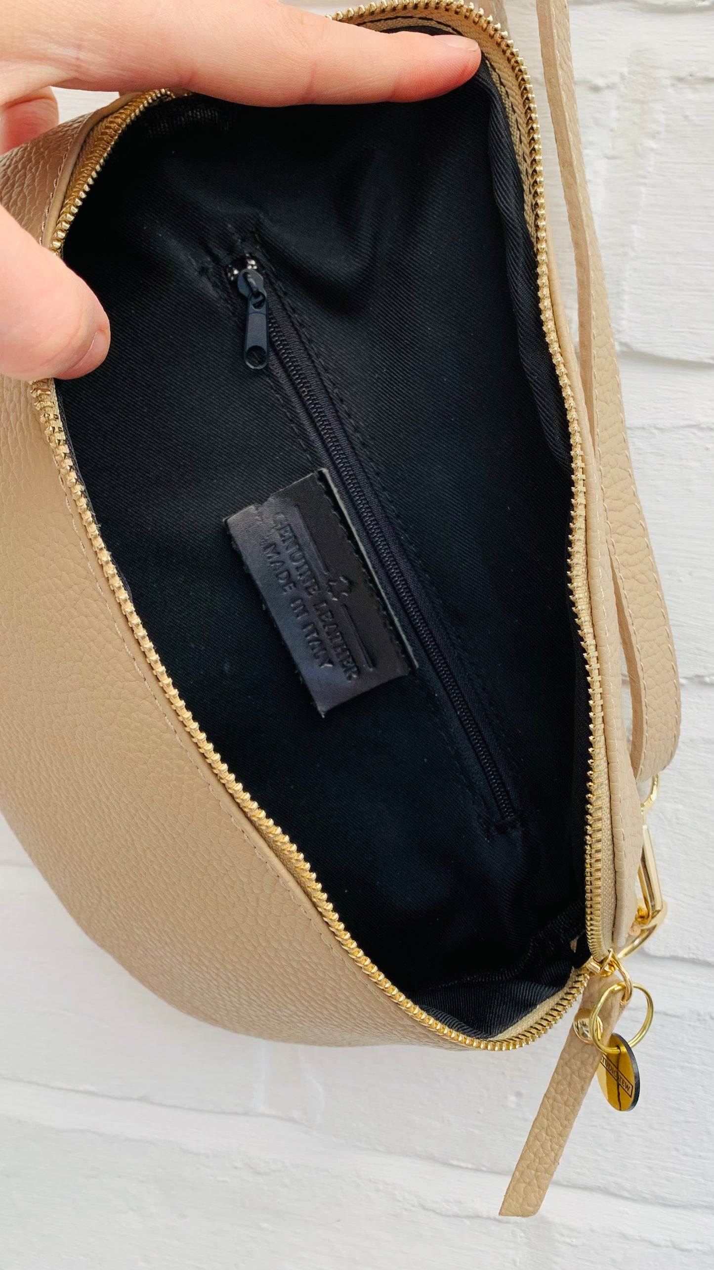 Taupe Large Leather Sling Bag - Felicity STUDIO TEW