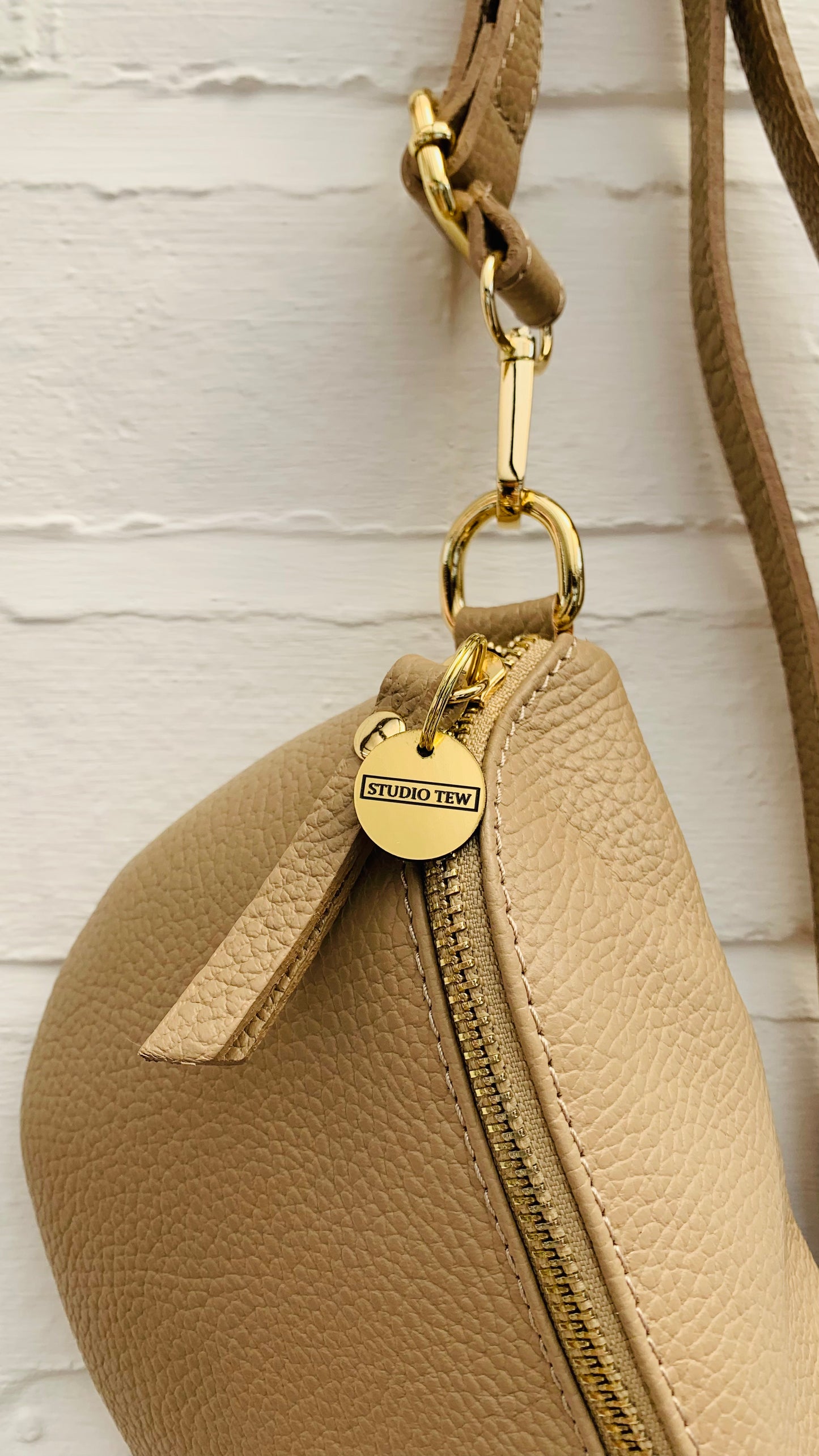 Taupe Large Leather Sling Bag - Felicity STUDIO TEW