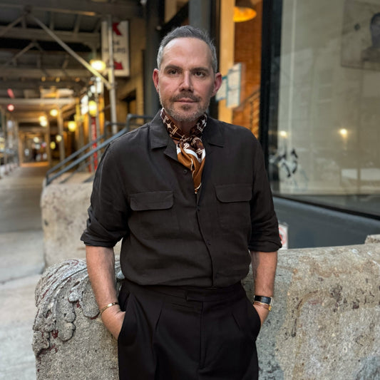 Retro Geometric Silk Square Scarf - 65cm Double-Sided Print Men's Square Neckerchief