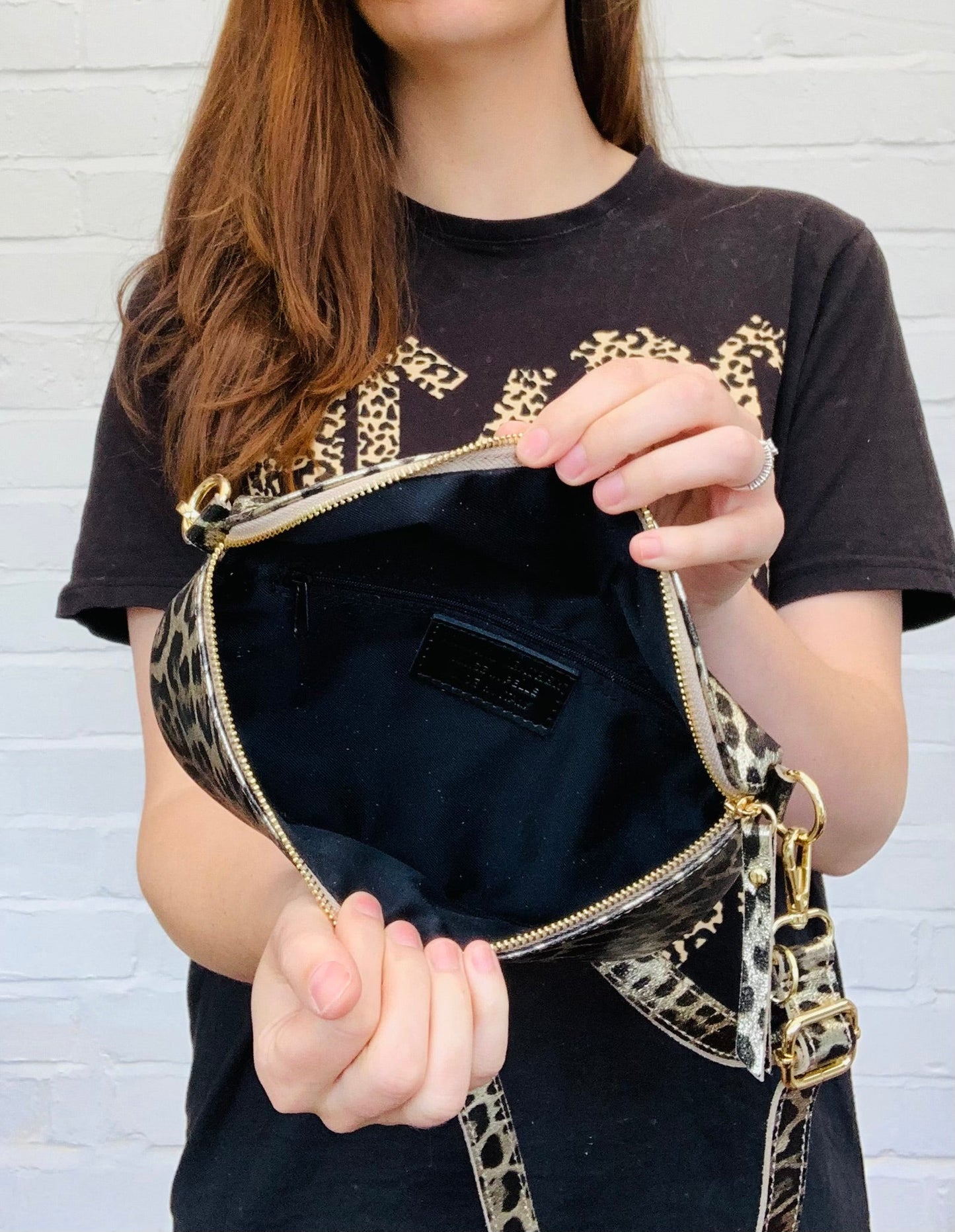 Light Gold Leopard Print Leather Bum Bag - Zina STUDIO TEW