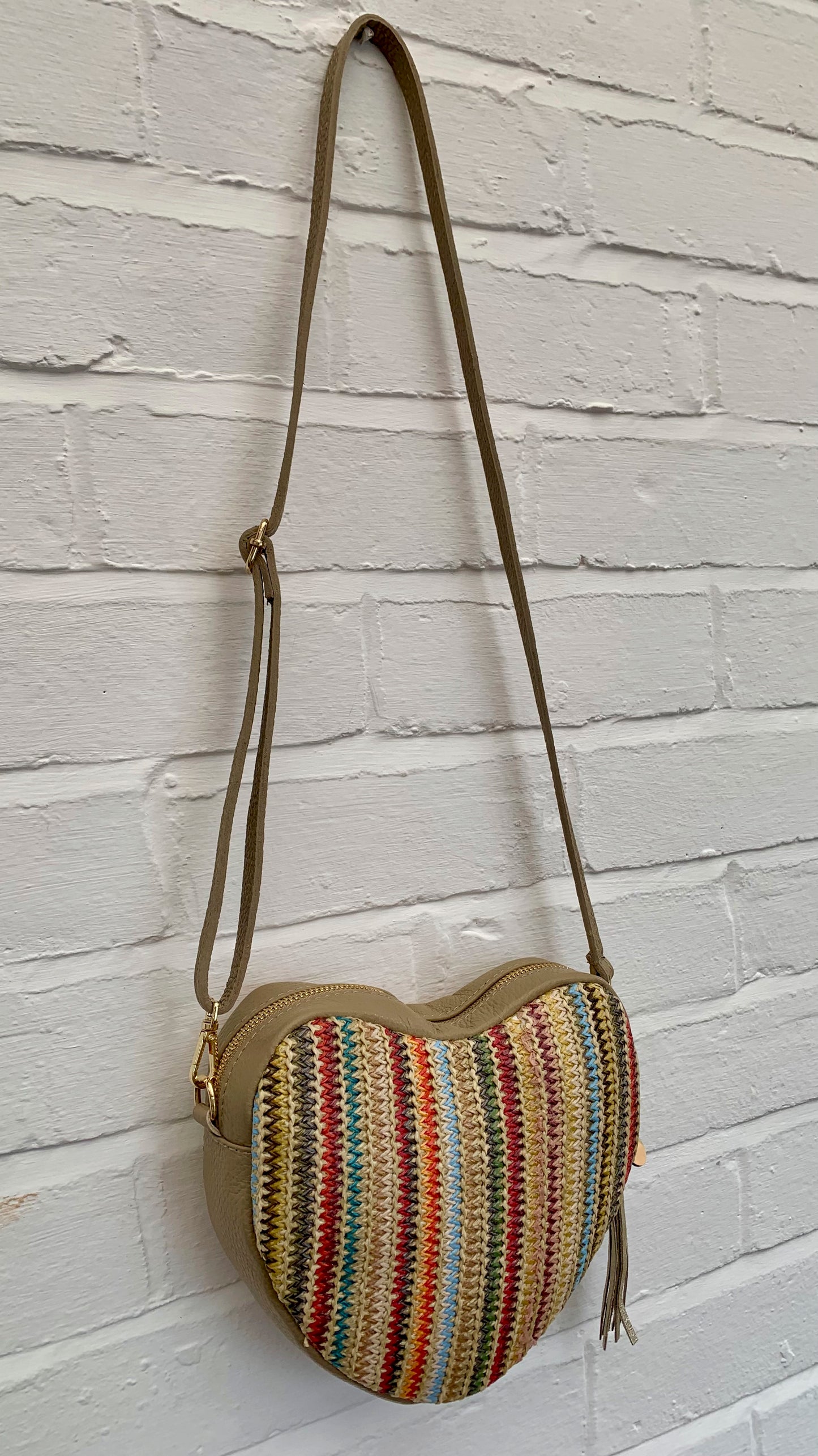 Taupe Love Heart Raffia Bag - Riviera