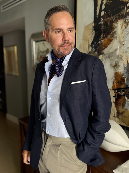 Classic Paisley Silk Scarf - 53cm Hand-rolled Men's Neckerchief