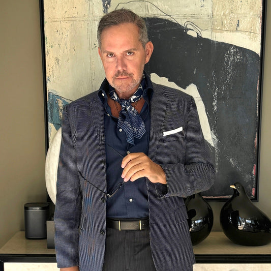 Blue Kyoto Bloom Silk Scarf - 65cm Men's Neckerchief