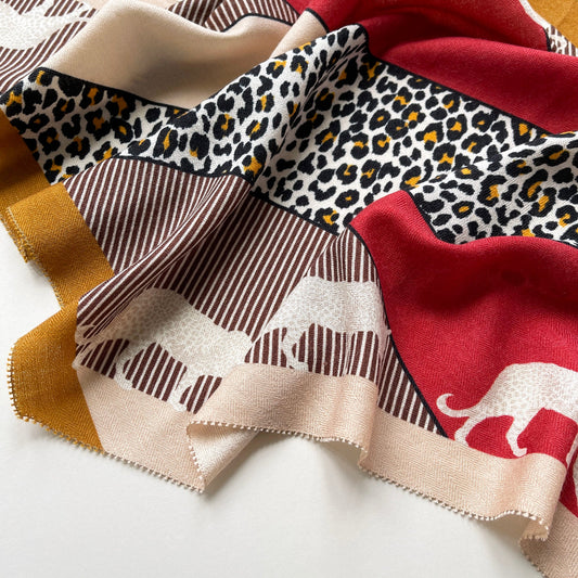 Red Black Leopard Charm Cashmere Scarf - Women's Luxury Silk Blended Scarf
