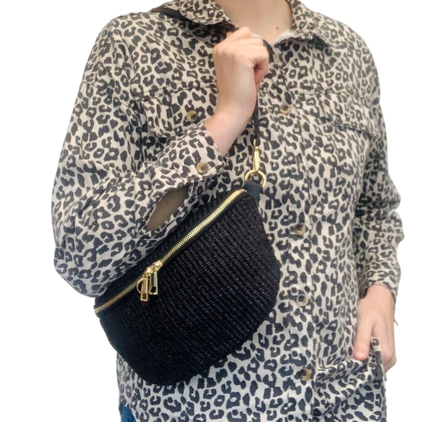 Black Raffia Bum Bag - Rosie