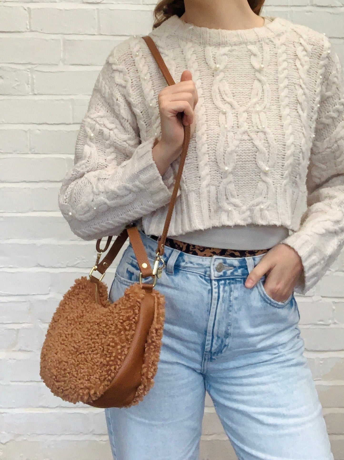 Faux Shearling Autumn Winter Bag With Leather Strap - Aubrey STUDIO TEW