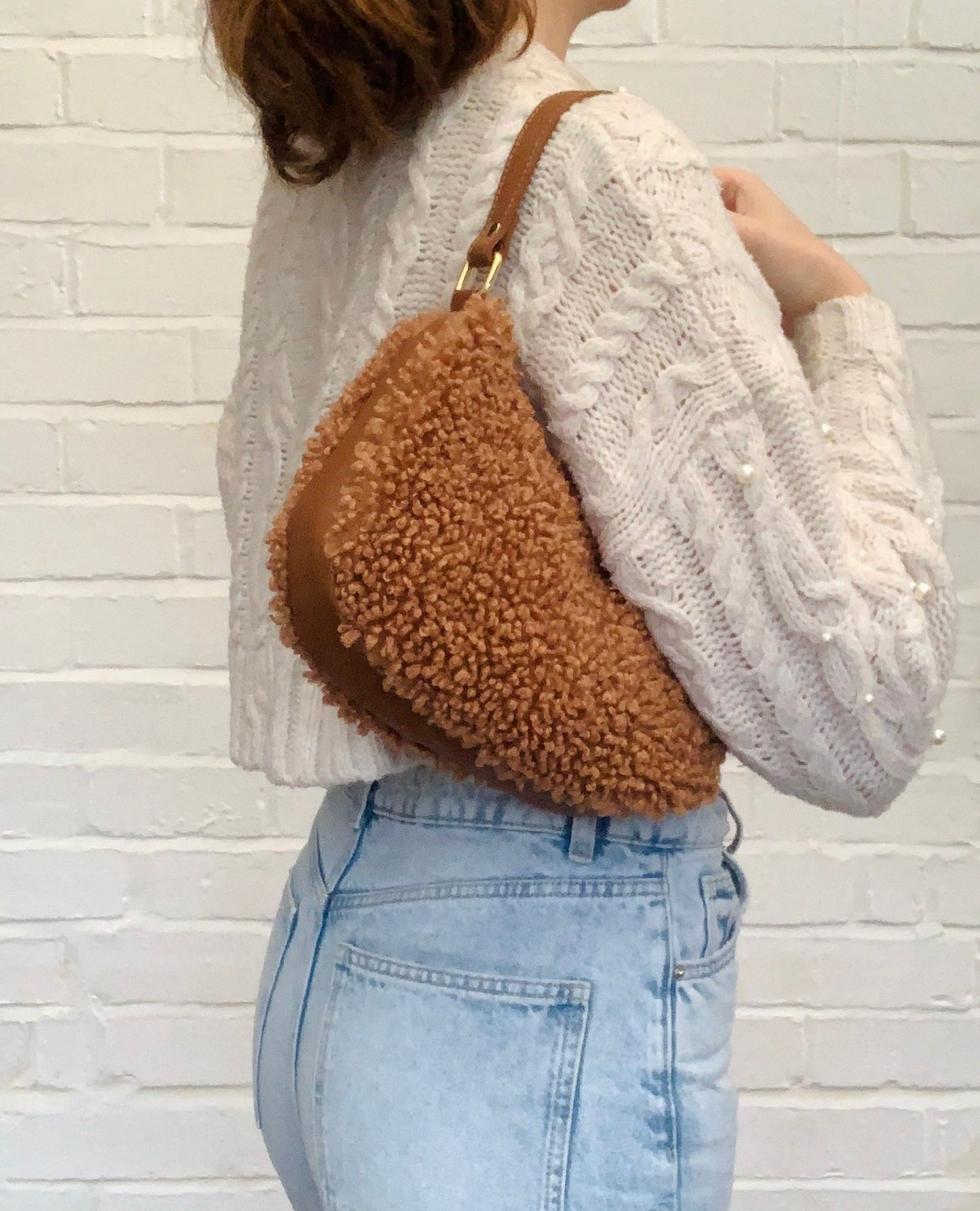 Faux Shearling Autumn Winter Bag With Leather Strap - Aubrey STUDIO TEW