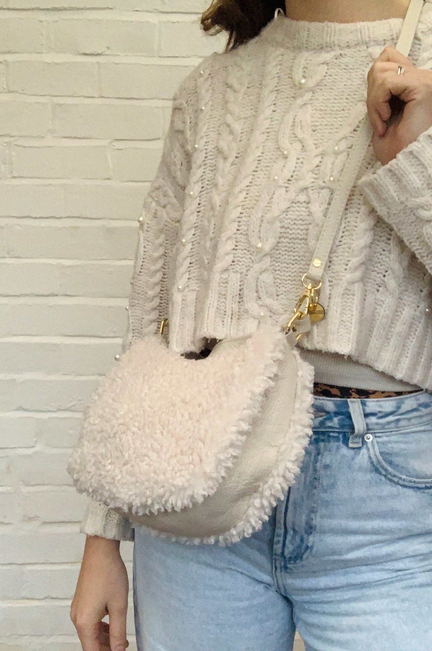 Faux Shearling Autumn Winter Bag With Leather Strap - Aubrey STUDIO TEW