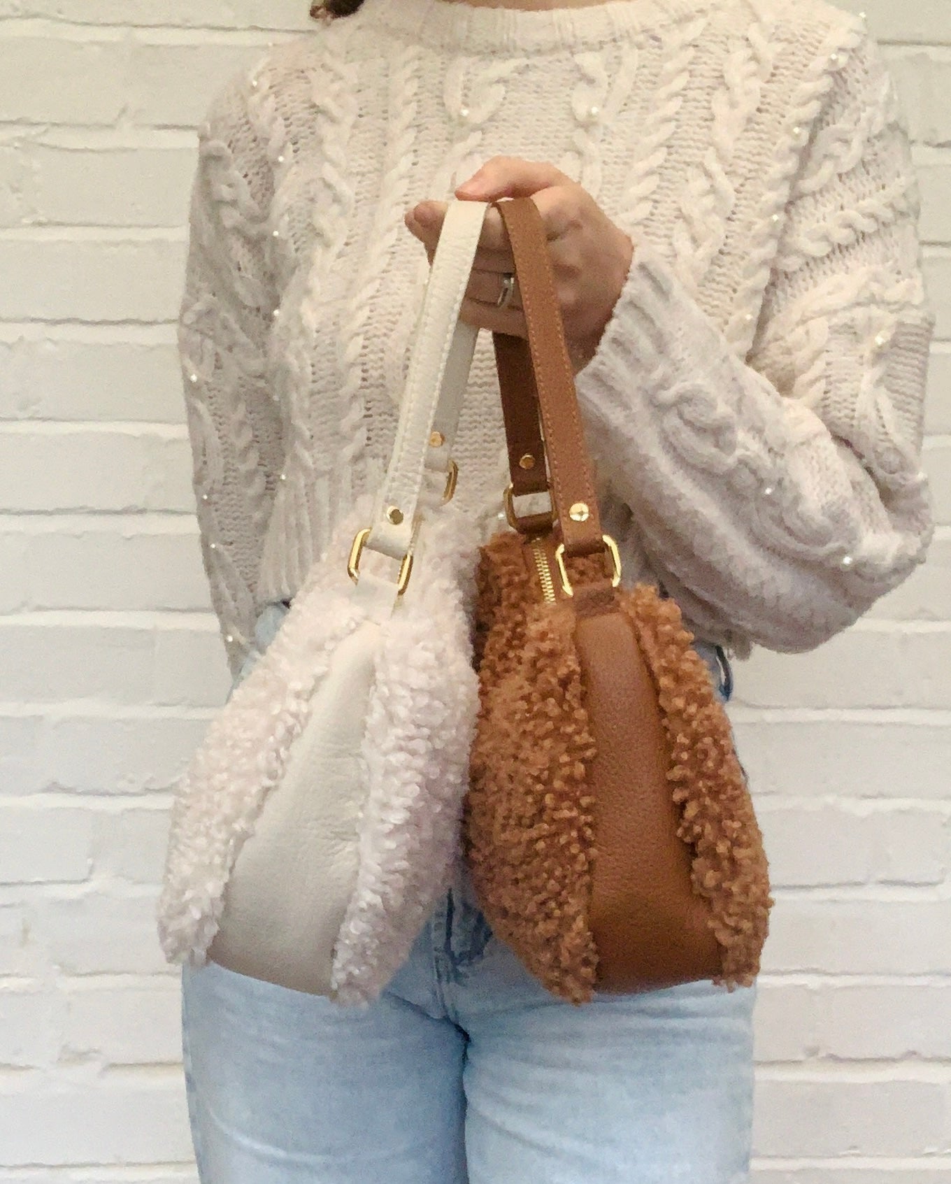 Faux Shearling Autumn Winter Bag With Leather Strap - Aubrey STUDIO TEW