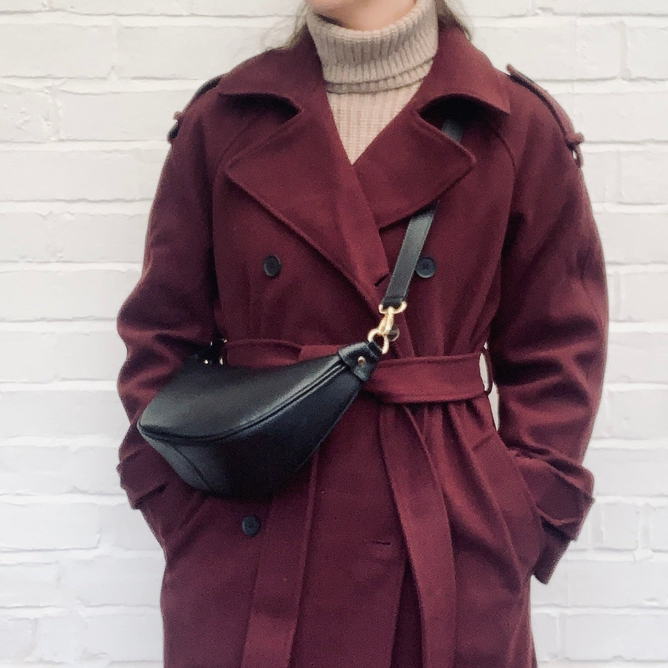 Black Leather Moon Bag - Brooke STUDIO TEW