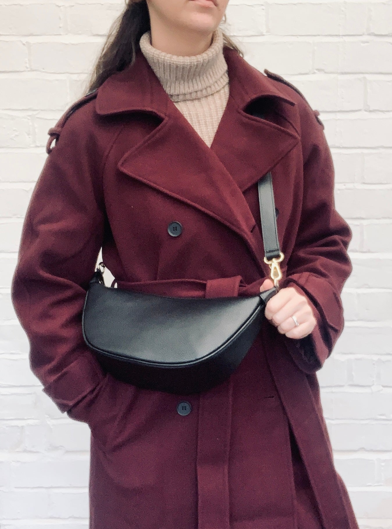 Black Leather Moon Bag - Brooke STUDIO TEW