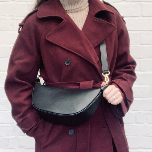 Black Leather Moon Bag - Brooke STUDIO TEW