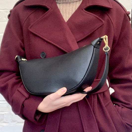 Black Leather Moon Bag - Brooke STUDIO TEW