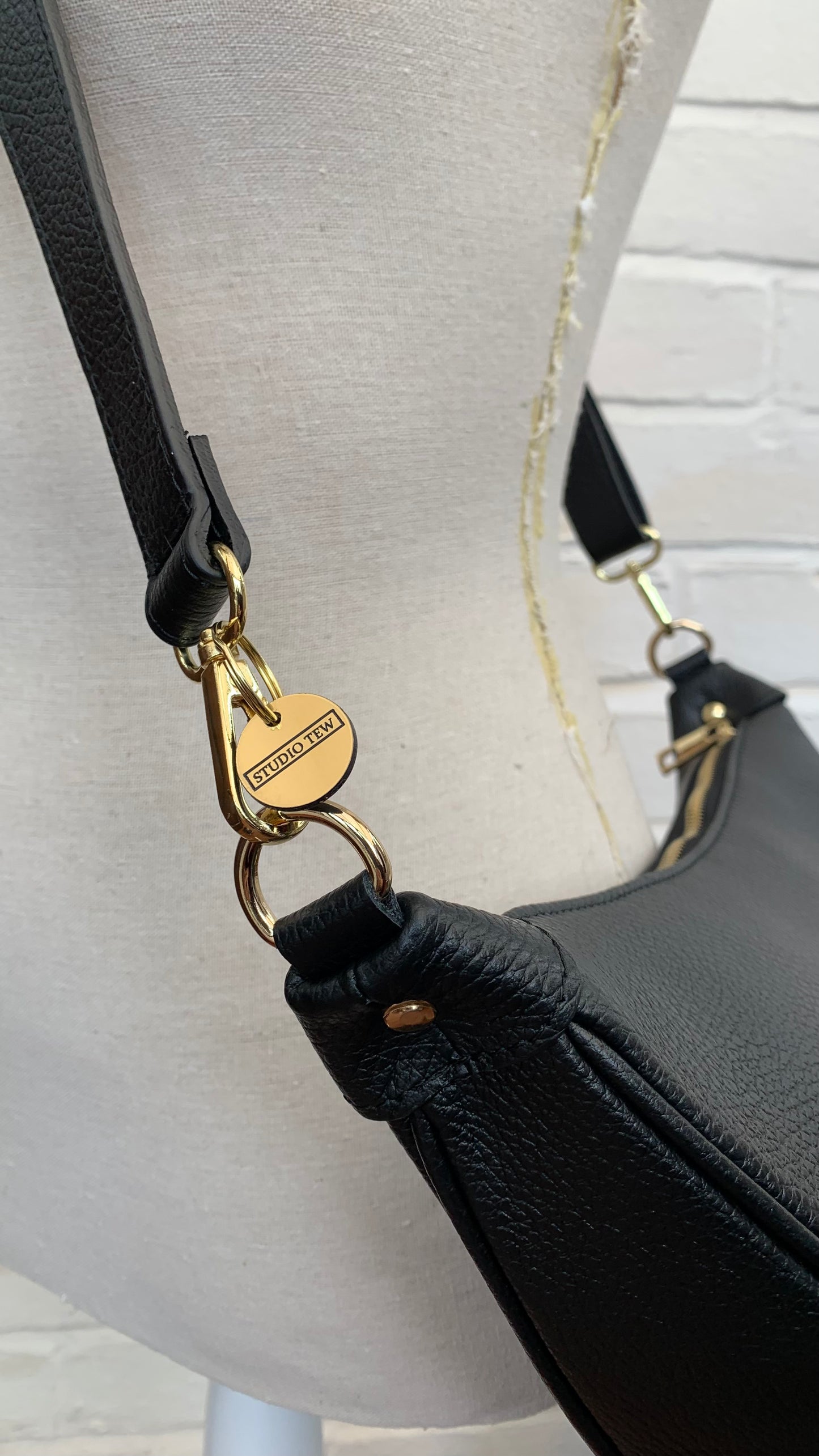 Black Leather Moon Bag - Brooke STUDIO TEW