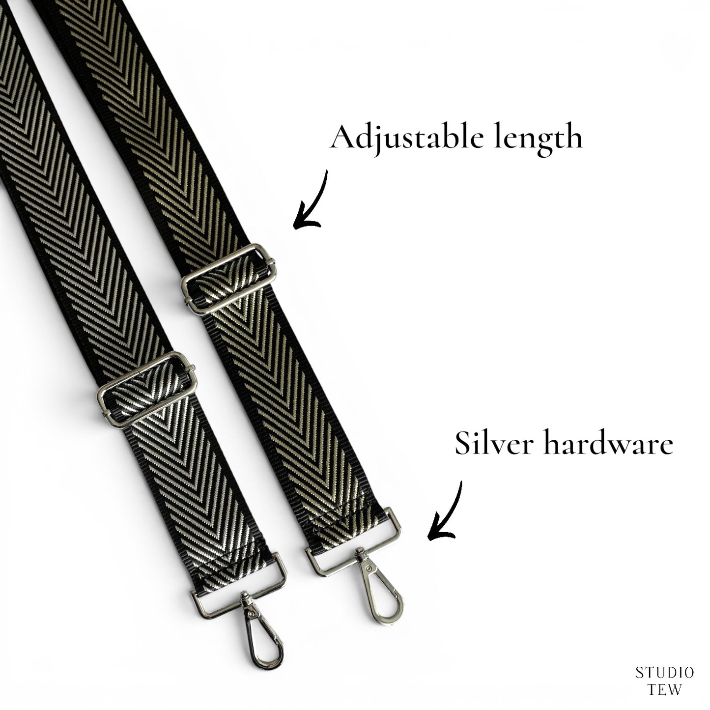 Chevron Canvas Bag Strap: Silver Hardware