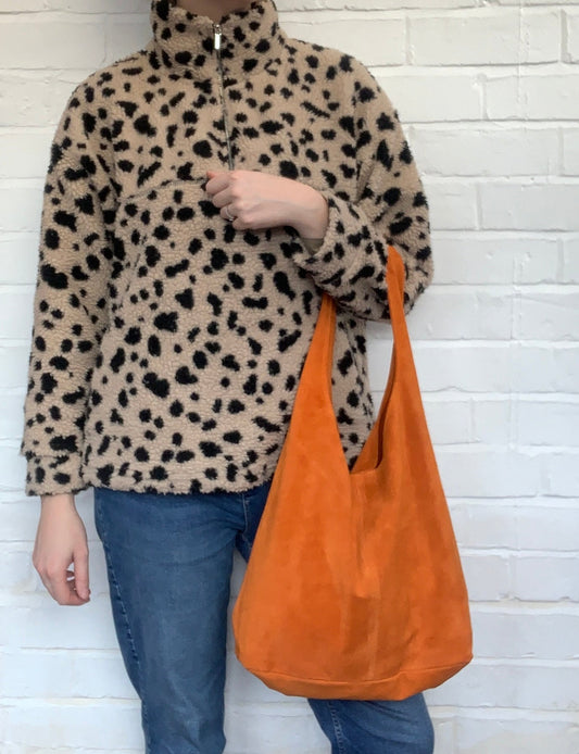 Orange Suede Oversized Shoulder Bag - Charlie STUDIO TEW