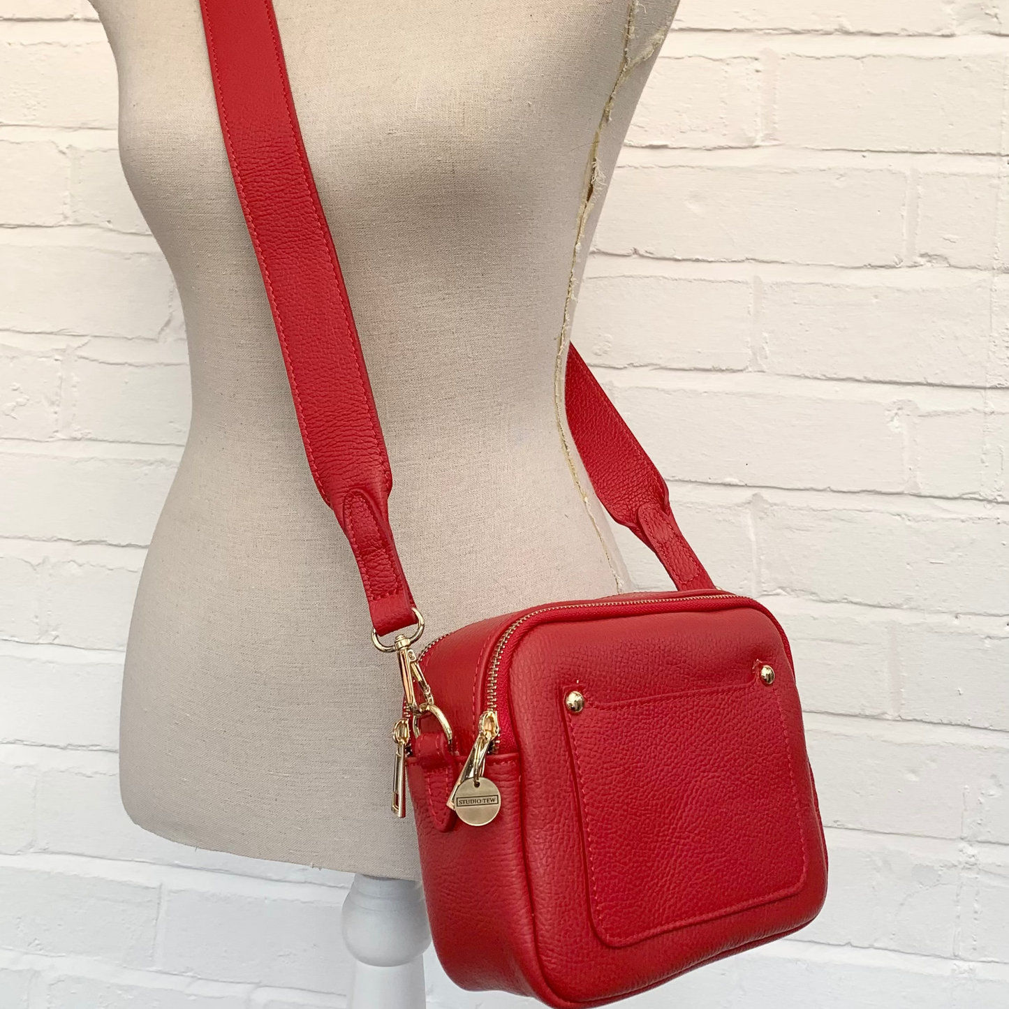 Red Leather Double Zip Bag - Victoria STUDIO TEW