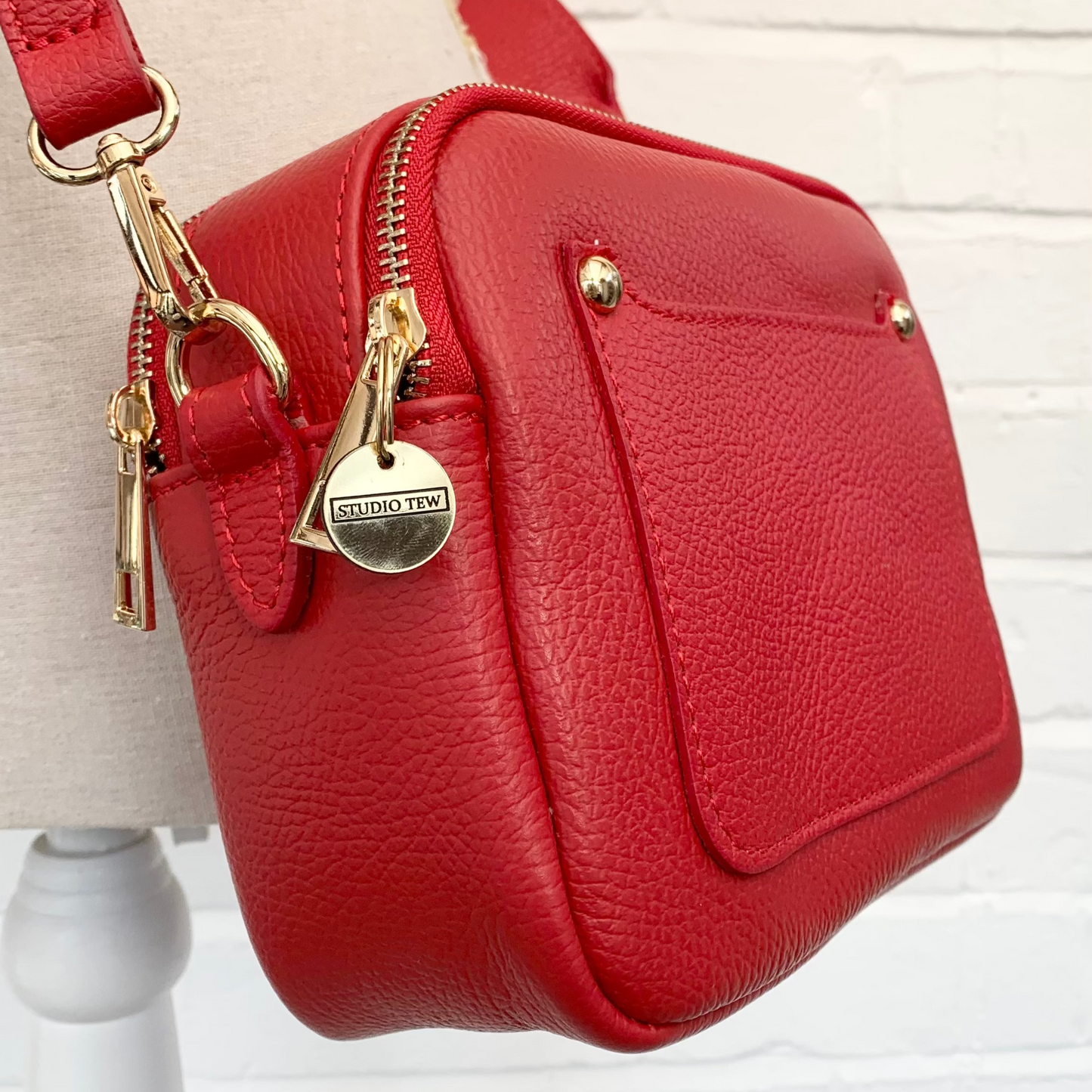 Red Leather Double Zip Bag - Victoria STUDIO TEW