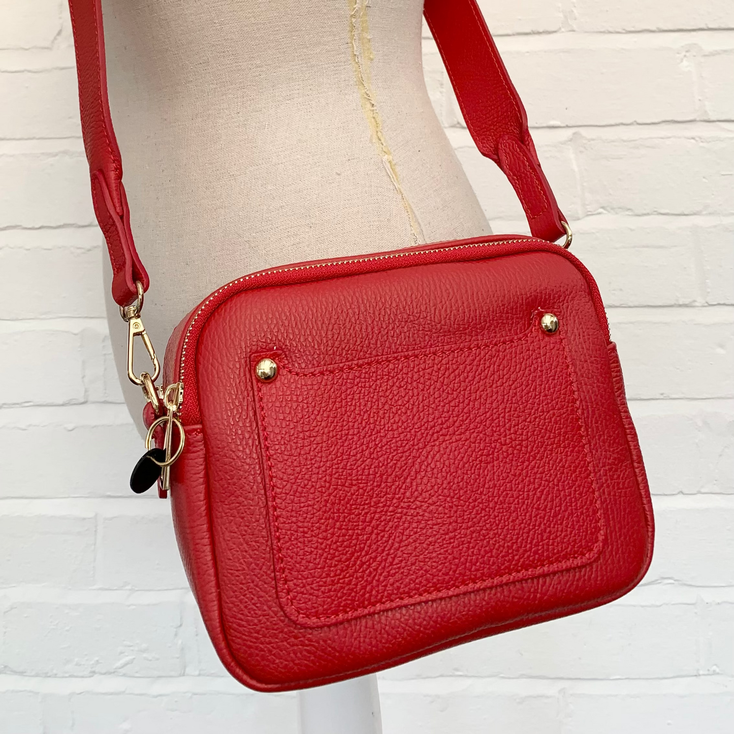 Red Leather Double Zip Bag - Victoria STUDIO TEW
