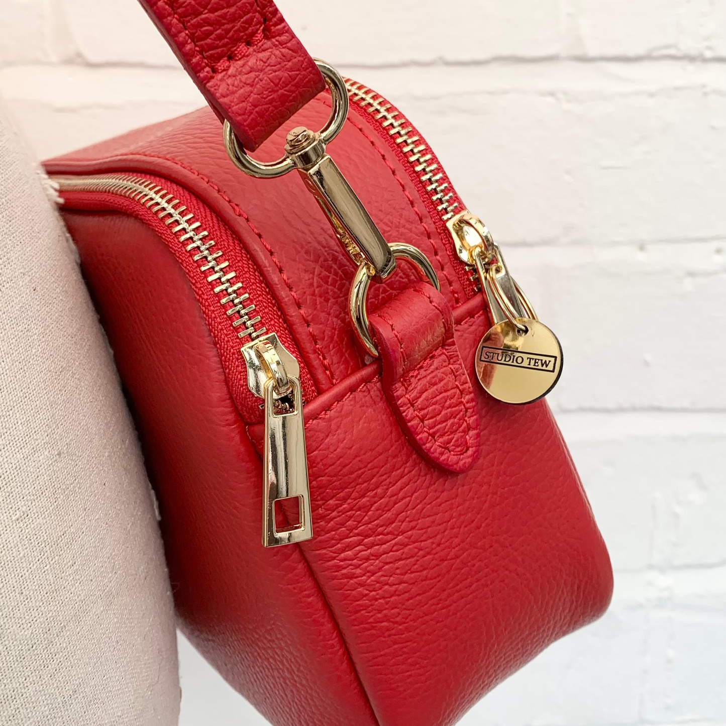 Red Leather Double Zip Bag - Victoria STUDIO TEW