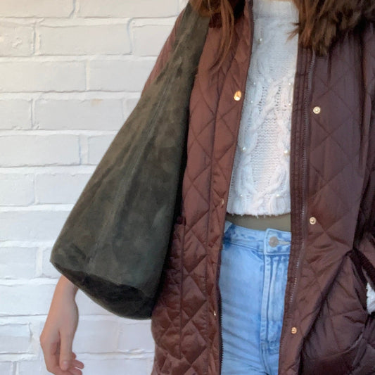 Dark Green Suede Oversized Shoulder Bag - Charlie STUDIO TEW