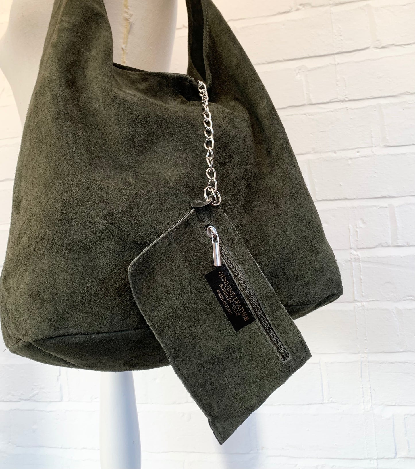 Dark Green Suede Oversized Shoulder Bag - Charlie STUDIO TEW
