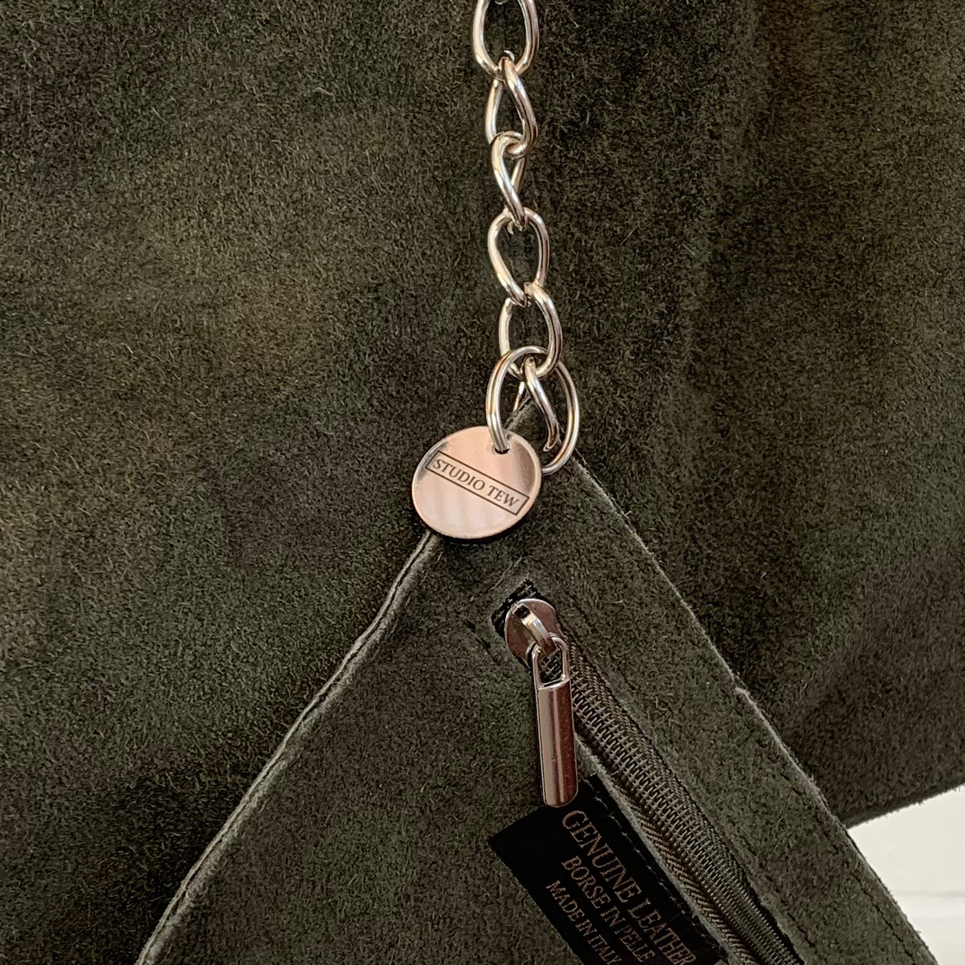 Dark Green Suede Oversized Shoulder Bag - Charlie STUDIO TEW