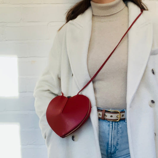 Red Love Heart Leather Bag - Amour STUDIO TEW