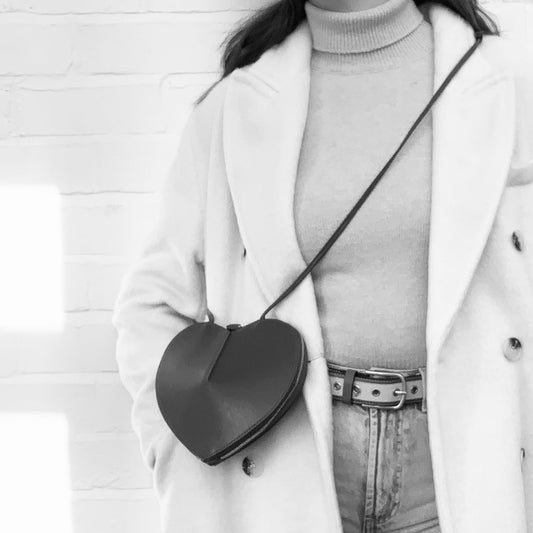 Black Love Heart Leather Bag - Amour STUDIO TEW