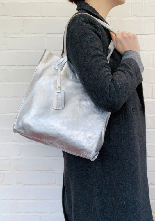 Metallic Leather Tote Bag - Kim STUDIO TEW